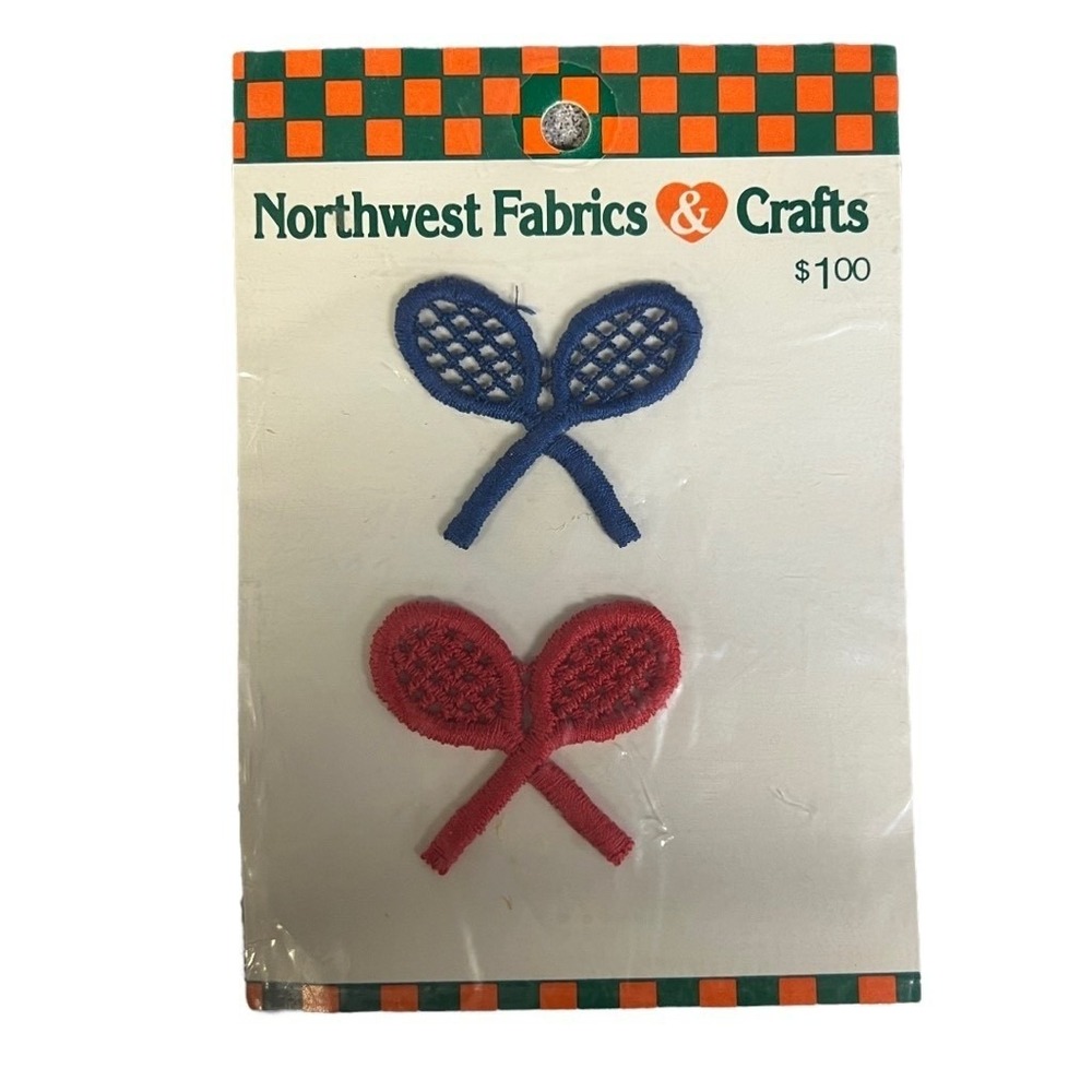 Vintage Northwest Fabrics Crafts Tennis Racket Applique Patch Set Red‎ Blue